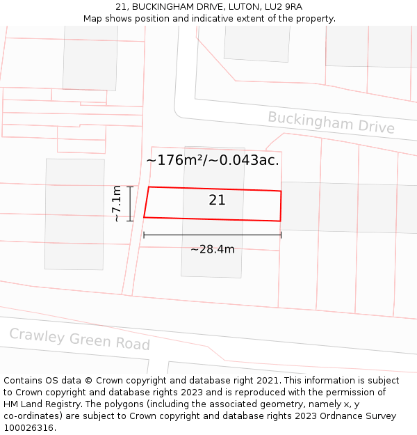 21, BUCKINGHAM DRIVE, LUTON, LU2 9RA: Plot and title map
