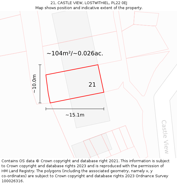 21, CASTLE VIEW, LOSTWITHIEL, PL22 0EJ: Plot and title map