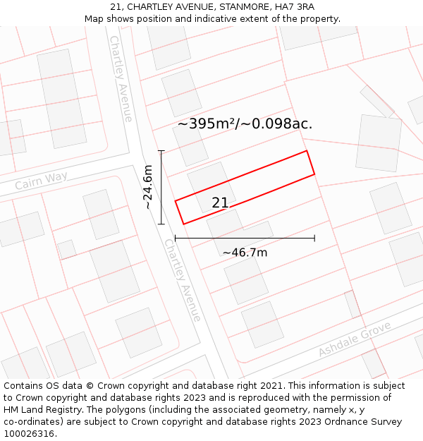 21, CHARTLEY AVENUE, STANMORE, HA7 3RA: Plot and title map