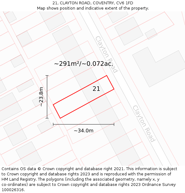 21, CLAYTON ROAD, COVENTRY, CV6 1FD: Plot and title map