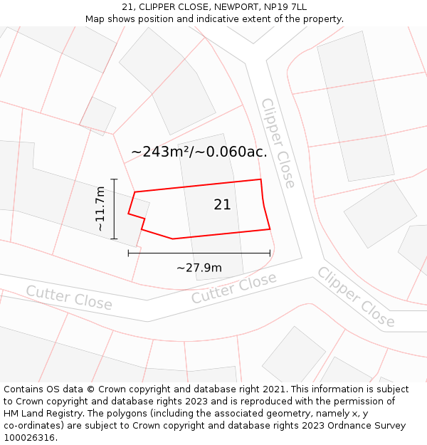 21, CLIPPER CLOSE, NEWPORT, NP19 7LL: Plot and title map