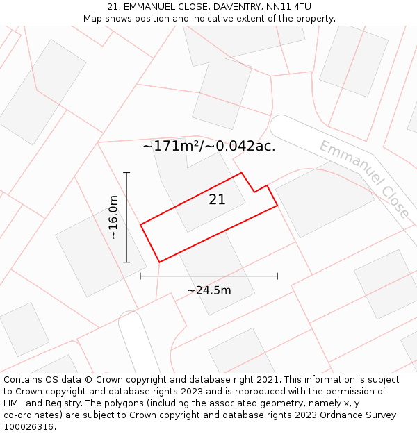 21, EMMANUEL CLOSE, DAVENTRY, NN11 4TU: Plot and title map