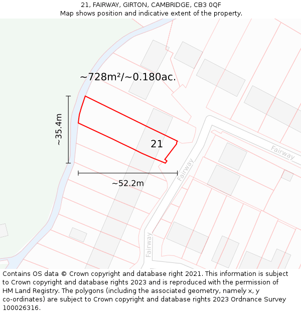 21, FAIRWAY, GIRTON, CAMBRIDGE, CB3 0QF: Plot and title map