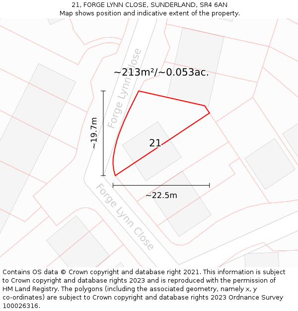 21, FORGE LYNN CLOSE, SUNDERLAND, SR4 6AN: Plot and title map