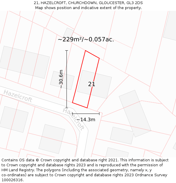 21, HAZELCROFT, CHURCHDOWN, GLOUCESTER, GL3 2DS: Plot and title map