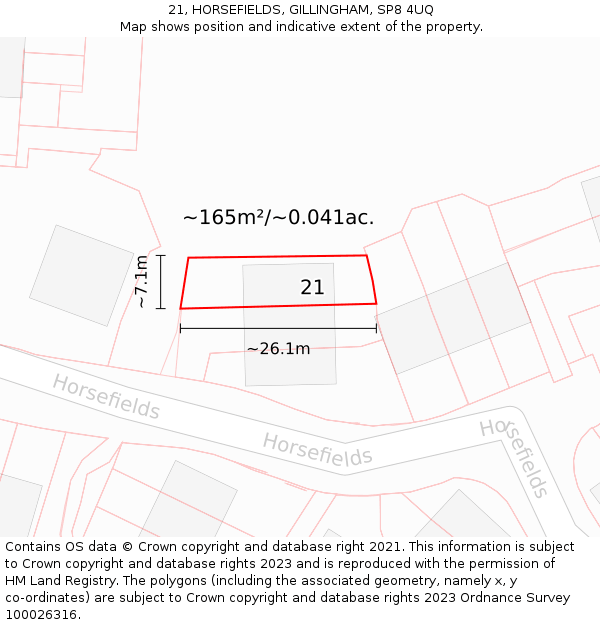 21, HORSEFIELDS, GILLINGHAM, SP8 4UQ: Plot and title map