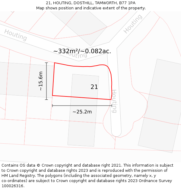 21, HOUTING, DOSTHILL, TAMWORTH, B77 1PA: Plot and title map
