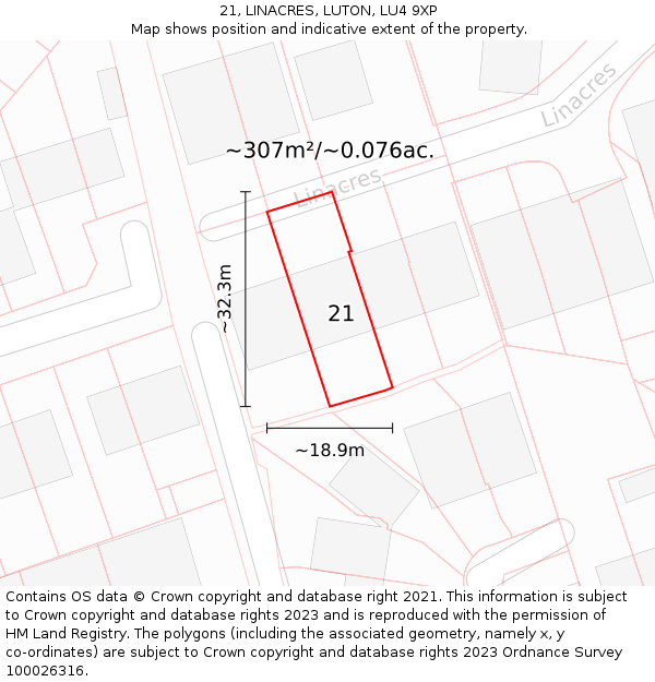 21, LINACRES, LUTON, LU4 9XP: Plot and title map