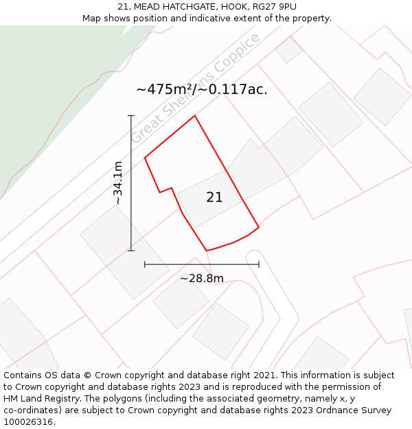 21, MEAD HATCHGATE, HOOK, RG27 9PU: Plot and title map