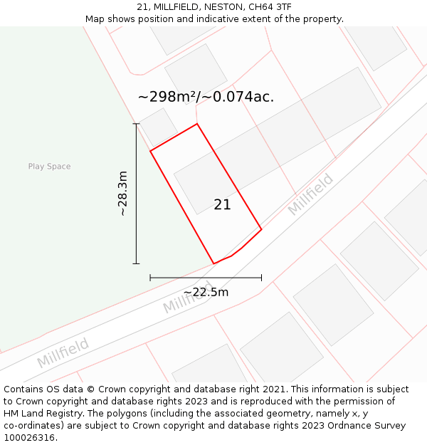 21, MILLFIELD, NESTON, CH64 3TF: Plot and title map