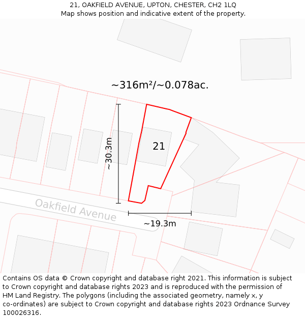 21, OAKFIELD AVENUE, UPTON, CHESTER, CH2 1LQ: Plot and title map