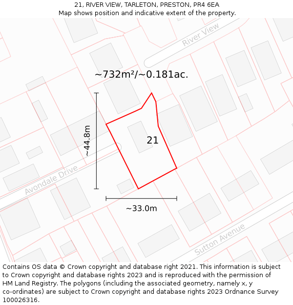 21, RIVER VIEW, TARLETON, PRESTON, PR4 6EA: Plot and title map
