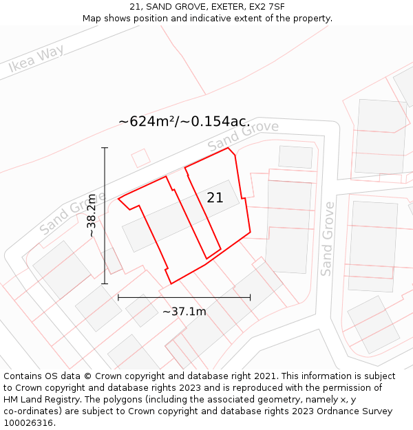21, SAND GROVE, EXETER, EX2 7SF: Plot and title map