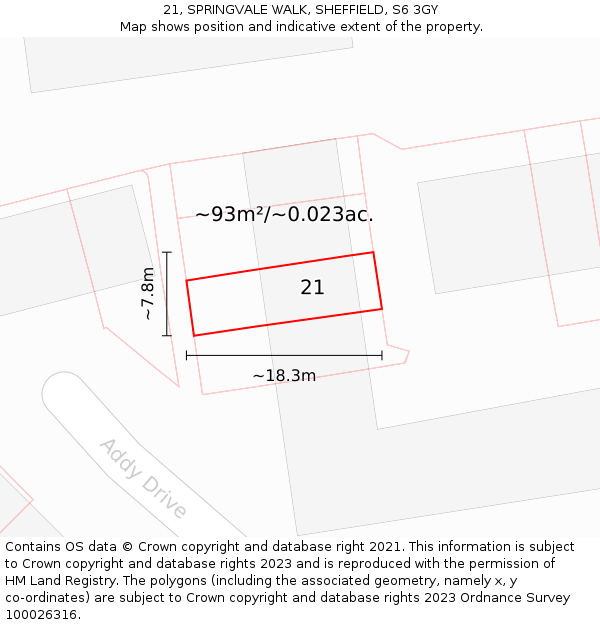 21, SPRINGVALE WALK, SHEFFIELD, S6 3GY: Plot and title map