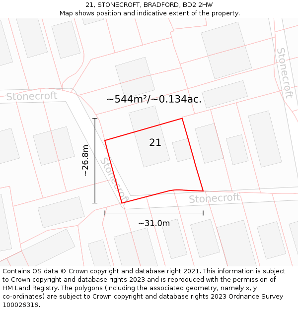 21, STONECROFT, BRADFORD, BD2 2HW: Plot and title map