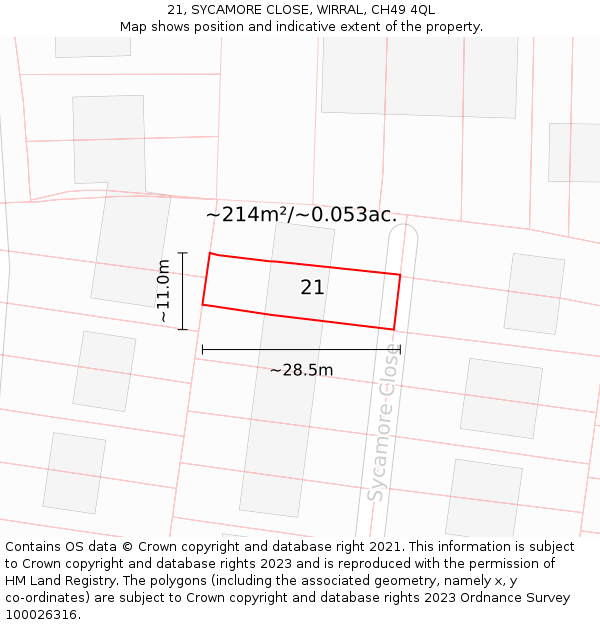21, SYCAMORE CLOSE, WIRRAL, CH49 4QL: Plot and title map