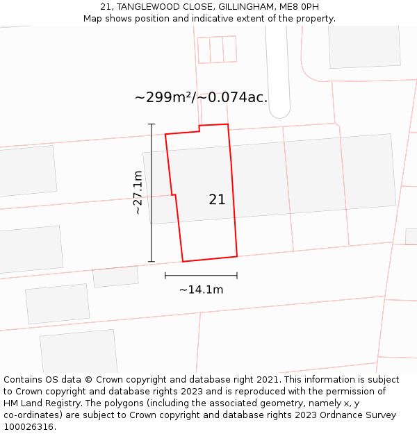 21, TANGLEWOOD CLOSE, GILLINGHAM, ME8 0PH: Plot and title map