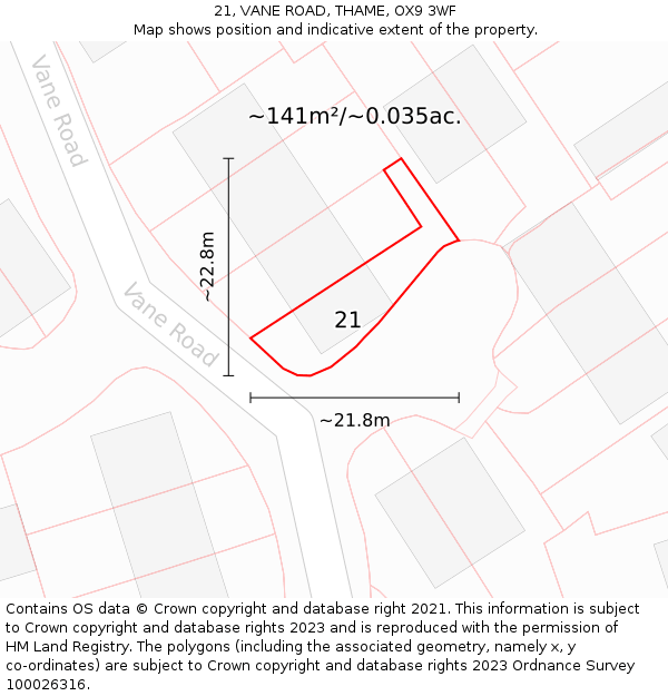21, VANE ROAD, THAME, OX9 3WF: Plot and title map