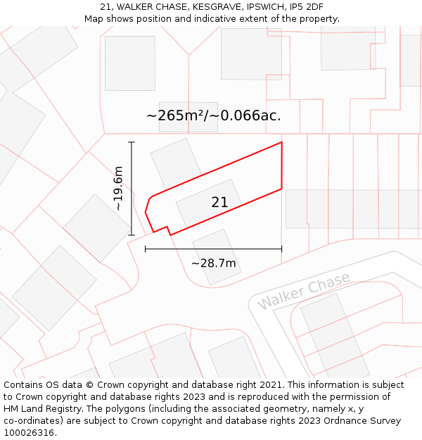 21, WALKER CHASE, KESGRAVE, IPSWICH, IP5 2DF: Plot and title map