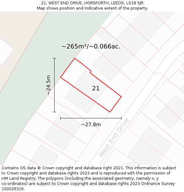 21, WEST END DRIVE, HORSFORTH, LEEDS, LS18 5JR: Plot and title map