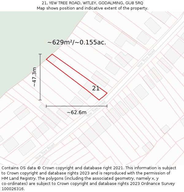 21, YEW TREE ROAD, WITLEY, GODALMING, GU8 5RQ: Plot and title map