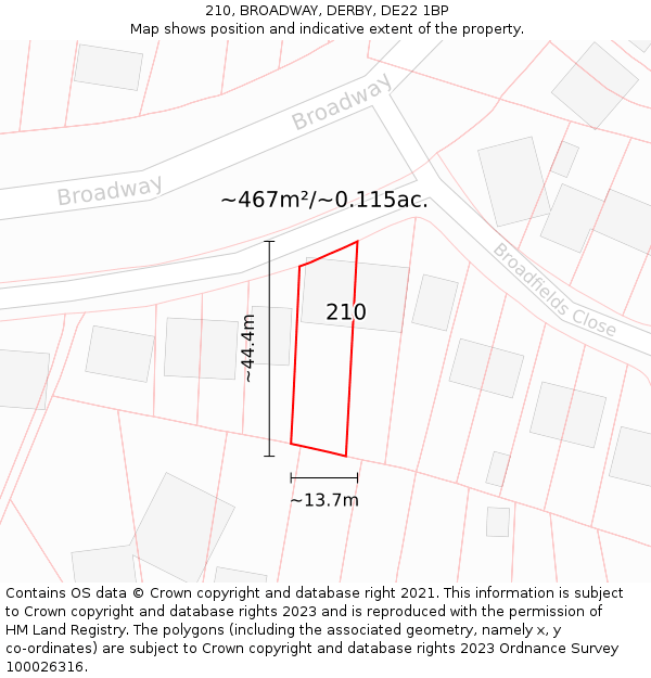 210, BROADWAY, DERBY, DE22 1BP: Plot and title map