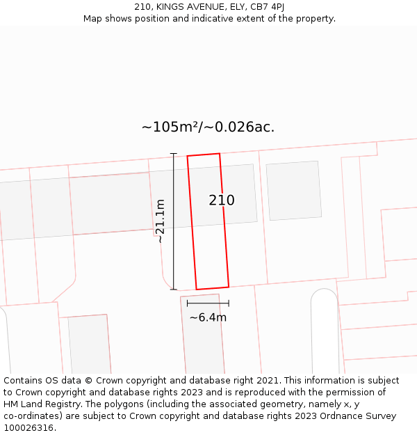 210, KINGS AVENUE, ELY, CB7 4PJ: Plot and title map