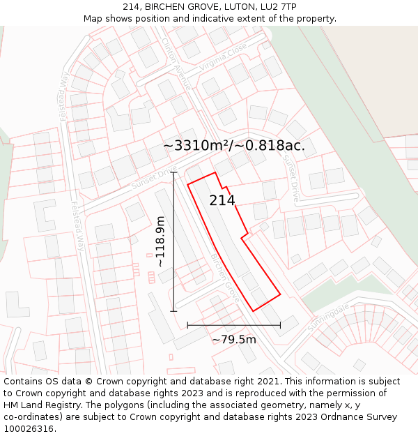 214, BIRCHEN GROVE, LUTON, LU2 7TP: Plot and title map
