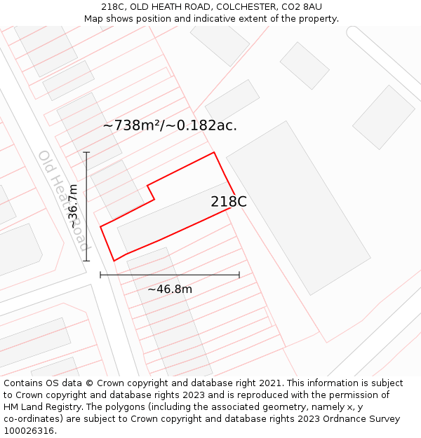 218C, OLD HEATH ROAD, COLCHESTER, CO2 8AU: Plot and title map