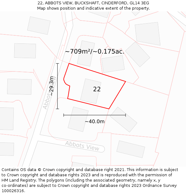 22, ABBOTS VIEW, BUCKSHAFT, CINDERFORD, GL14 3EG: Plot and title map