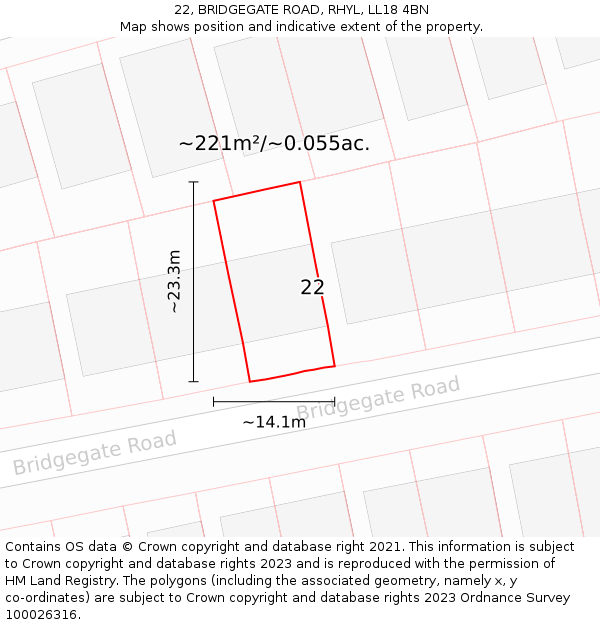 22, BRIDGEGATE ROAD, RHYL, LL18 4BN: Plot and title map