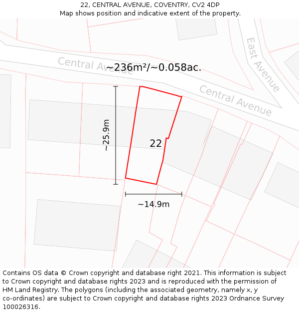 22, CENTRAL AVENUE, COVENTRY, CV2 4DP: Plot and title map