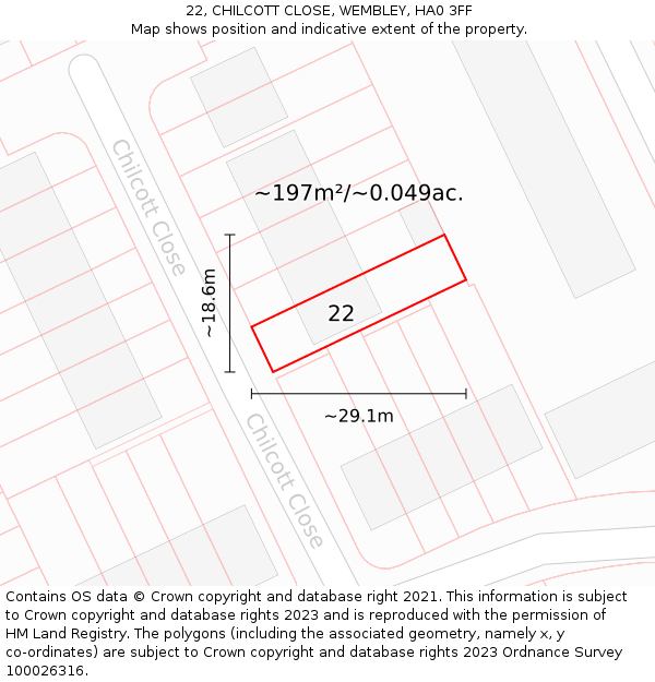22, CHILCOTT CLOSE, WEMBLEY, HA0 3FF: Plot and title map