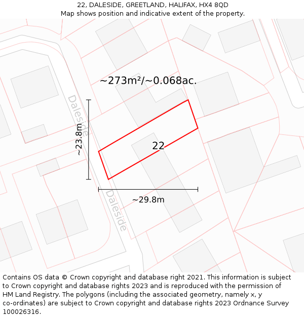 22, DALESIDE, GREETLAND, HALIFAX, HX4 8QD: Plot and title map