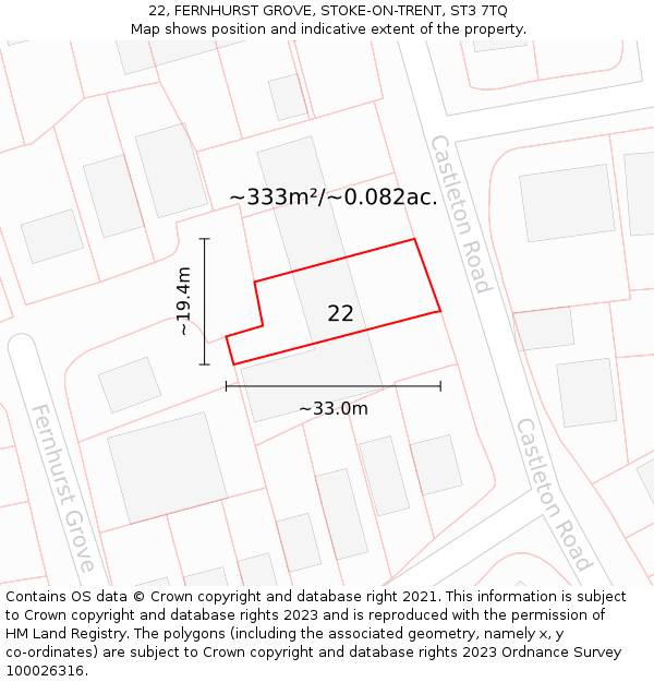 22, FERNHURST GROVE, STOKE-ON-TRENT, ST3 7TQ: Plot and title map