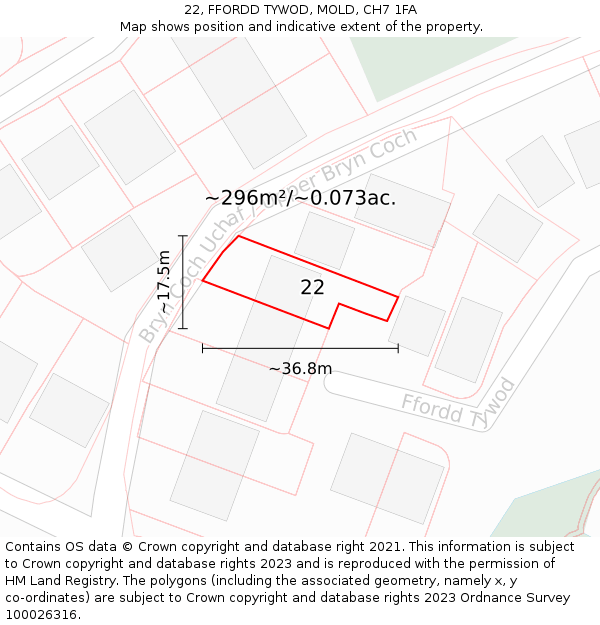 22, FFORDD TYWOD, MOLD, CH7 1FA: Plot and title map