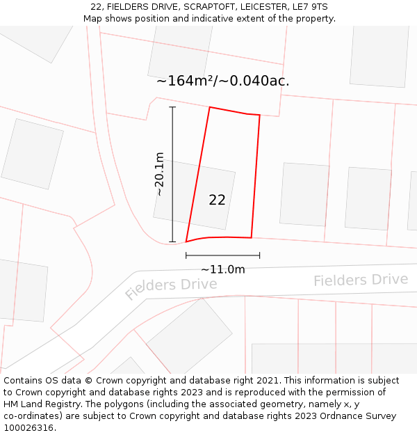 22, FIELDERS DRIVE, SCRAPTOFT, LEICESTER, LE7 9TS: Plot and title map