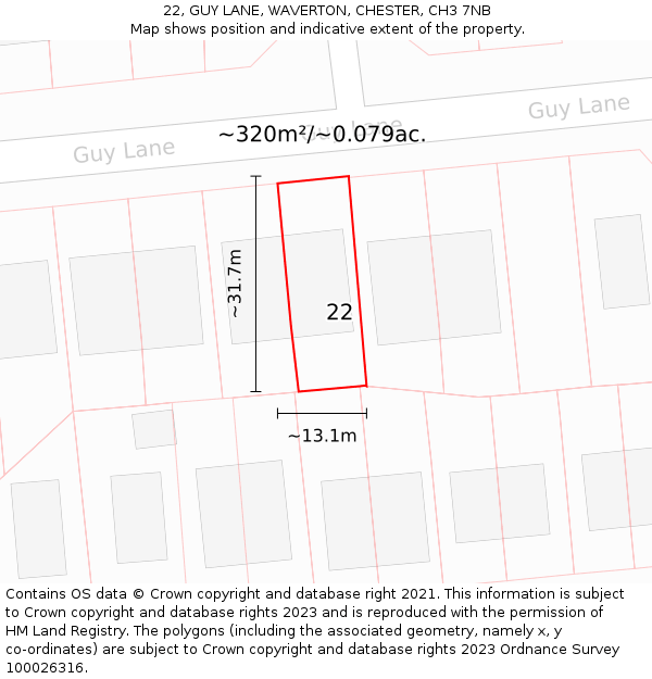 22, GUY LANE, WAVERTON, CHESTER, CH3 7NB: Plot and title map