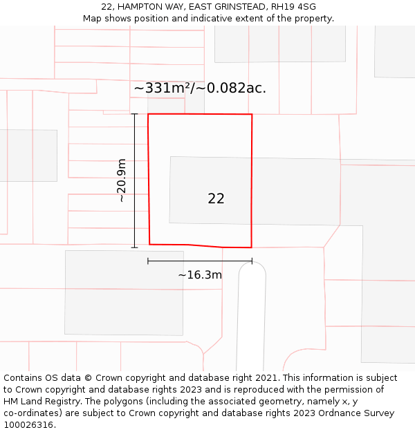 22, HAMPTON WAY, EAST GRINSTEAD, RH19 4SG: Plot and title map