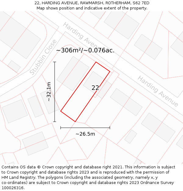 22, HARDING AVENUE, RAWMARSH, ROTHERHAM, S62 7ED: Plot and title map