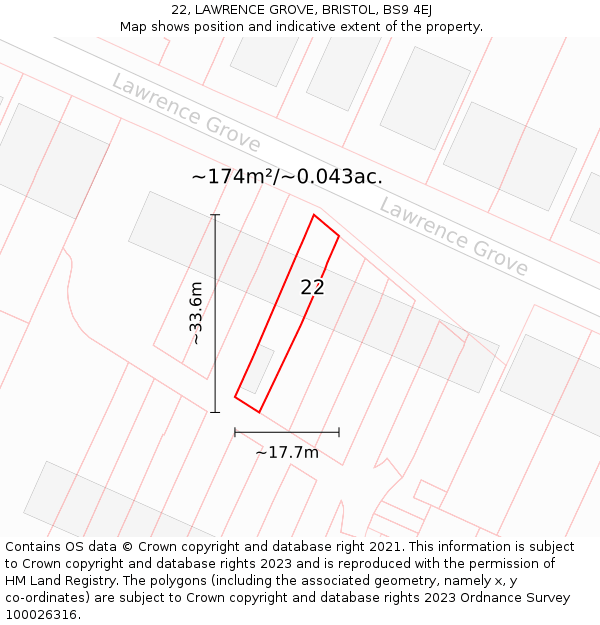 22, LAWRENCE GROVE, BRISTOL, BS9 4EJ: Plot and title map