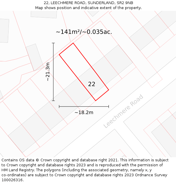 22, LEECHMERE ROAD, SUNDERLAND, SR2 9NB: Plot and title map
