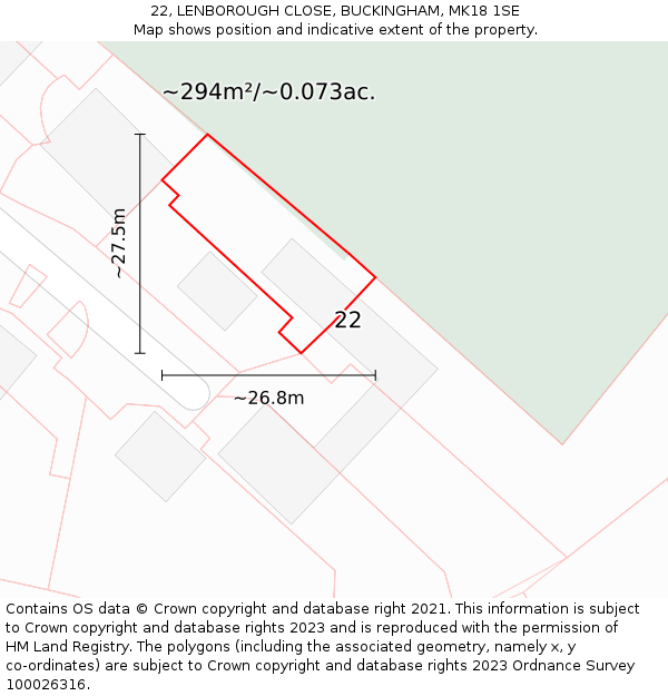 22, LENBOROUGH CLOSE, BUCKINGHAM, MK18 1SE: Plot and title map