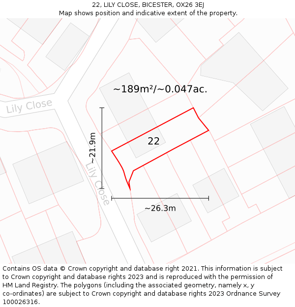 22, LILY CLOSE, BICESTER, OX26 3EJ: Plot and title map