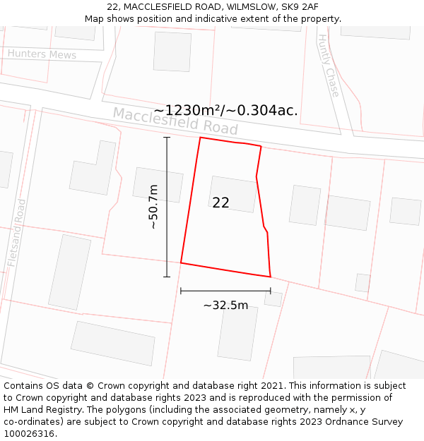 22, MACCLESFIELD ROAD, WILMSLOW, SK9 2AF: Plot and title map