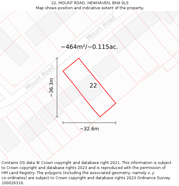 22, MOUNT ROAD, NEWHAVEN, BN9 0LS: Plot and title map