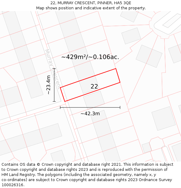 22, MURRAY CRESCENT, PINNER, HA5 3QE: Plot and title map