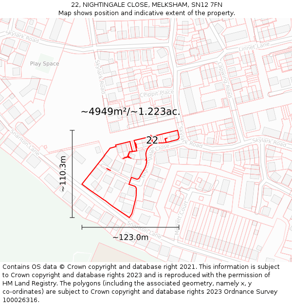 22, NIGHTINGALE CLOSE, MELKSHAM, SN12 7FN: Plot and title map