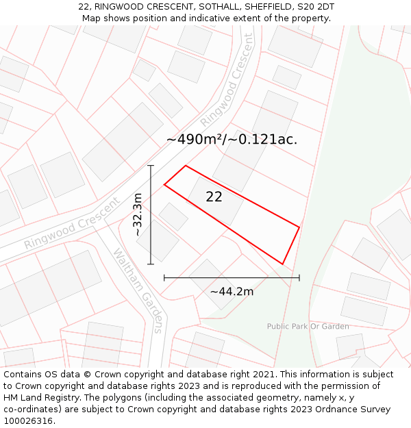 22, RINGWOOD CRESCENT, SOTHALL, SHEFFIELD, S20 2DT: Plot and title map