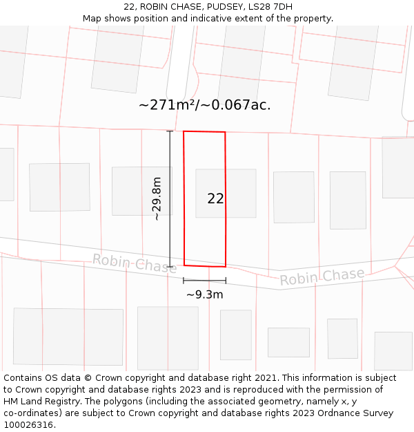 22, ROBIN CHASE, PUDSEY, LS28 7DH: Plot and title map